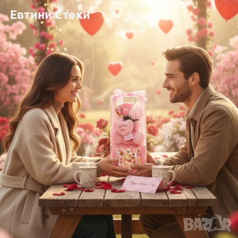 Подаръчен сет с плюшено мече „Love you“ в прозрачна кутия, снимка 3 - Романтични подаръци - 53069063