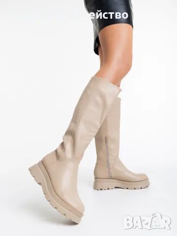 ПРОМО ЦЕНА ! Дамски стилни ботуши в бежаво с ластик , снимка 2 - Дамски ботуши - 48103934