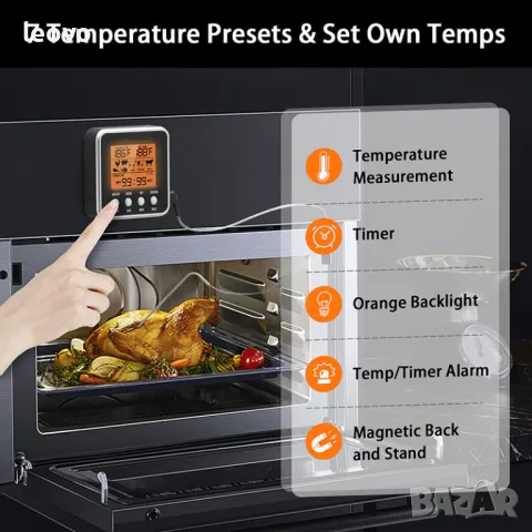 Готварски термометър TM-2381, с таймер и сонда.  Българско ръководство, снимка 2 - Аксесоари за кухня - 48461624