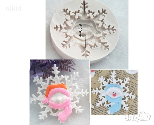 Снежинка Снежен човек силиконов молд форма за декорация и украса торта фондан, снимка 1 - Форми - 26887138
