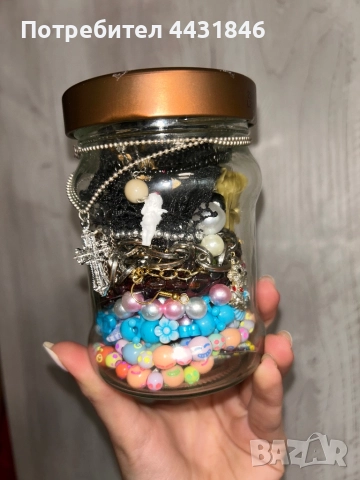 Буркан с бижута, снимка 3 - Бижутерийни комплекти - 51533543