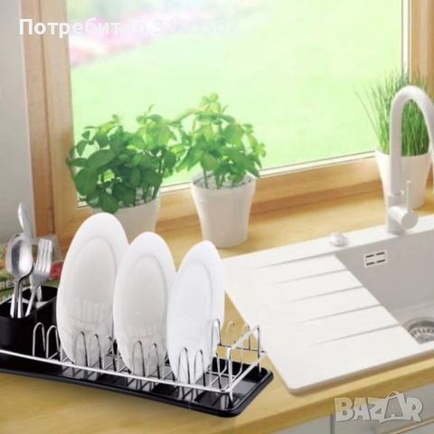 Сушилник за съдове Rosberg, 1 ниво, хром/черна табла, 41.5х17.5х9.5 см, снимка 6 - Аксесоари за кухня - 51434006