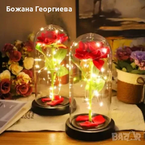 Красива осветена роза в стъкленица с красива подаръчна кутия, снимка 3 - Декорация за дома - 48592249