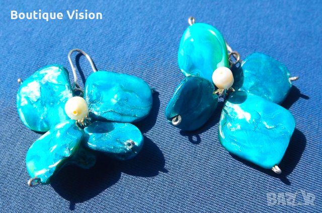 Ново! Сребърни обеци проба 950 с естествени камъни - Седеф и Перли