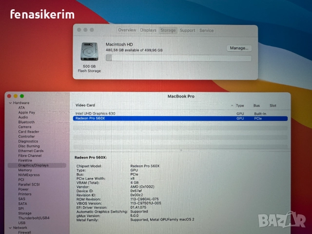 15' Core i9 Apple MacBook Pro 2019 @ 16GB RAM/512GB SSD/Radeon Pro 560X 4GB/Бат 110 цик, снимка 7 - Лаптопи за работа - 51429213