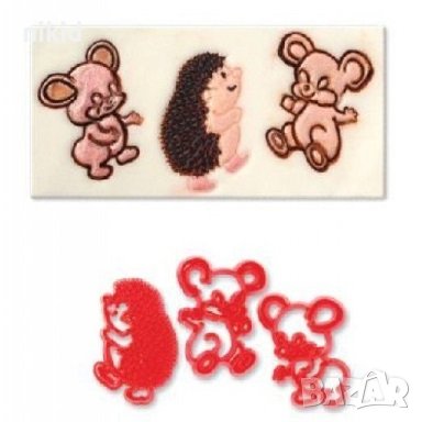 таралеж мишка мишле пластмасова форма форми сет щампа печат печати резец резци декор торта фондан