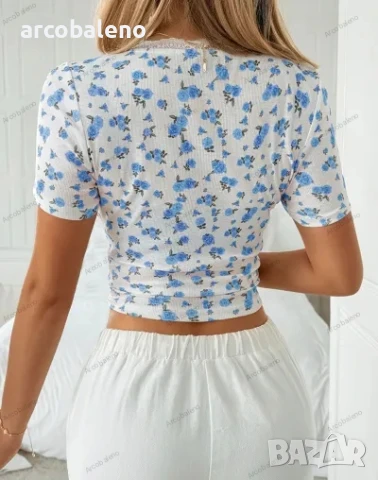 Циганска дамска тениска с къс ръкав и флорален принт Y2K, 3цвята , снимка 10 - Тениски - 50818473