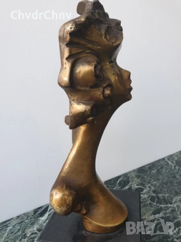30см-4кг Арт Деко статуетка-бюст/испанска дизайнерска бронзова скулптура/абстрактна фигура на жена, снимка 5 - Статуетки - 50485598