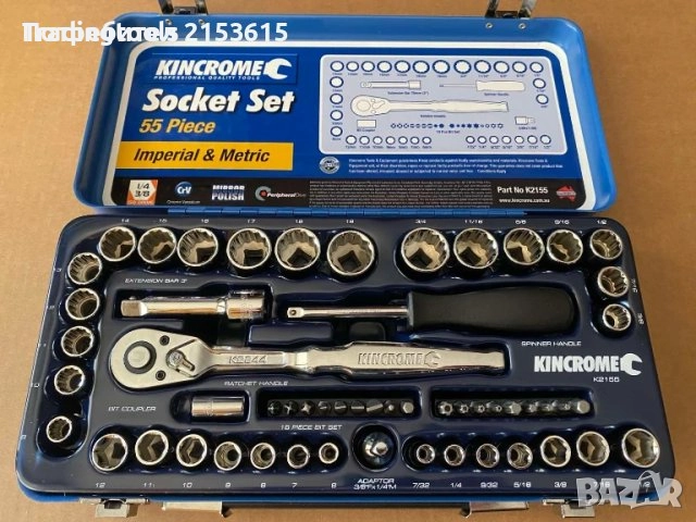 KINCROME гедоре /гидория 1/4 и 3/8 55части MM AF вложки камъни комплект метална кутия  3/8 SQUARE DR, снимка 2 - Гедорета - 52859713