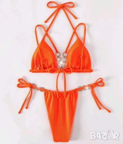 Оранжев бански с халки , снимка 4 - Бански костюми - 40689398