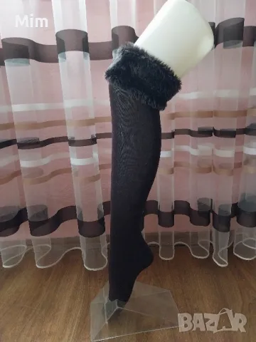 38/40 Плътни чорапи с пухчета в кафяво, снимка 2 - Дамски чорапи - 48020955