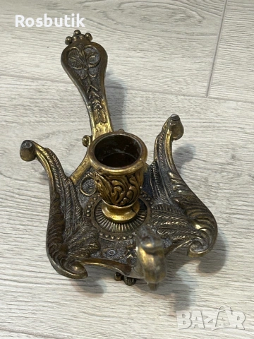 Старинен винтидж италиански месингов свещник , снимка 5 - Антикварни и старинни предмети - 53450394