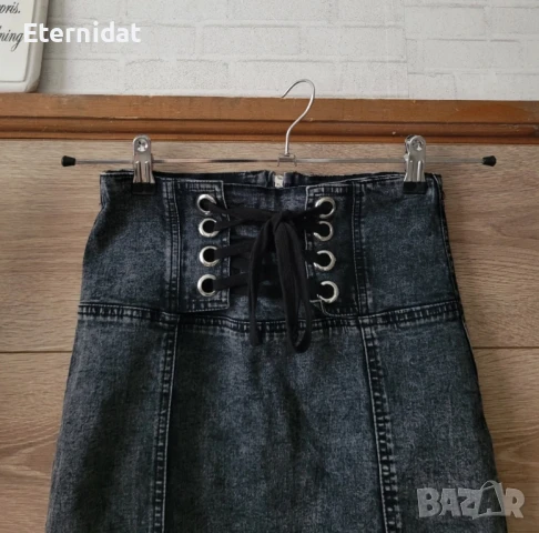 Черна дънкова пола висока талия , снимка 4 - Поли - 50851768