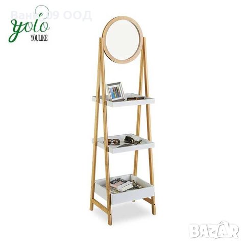 160см Висока бамбукова етажерка за баня с огледало, снимка 4 - Етажерки - 37840230