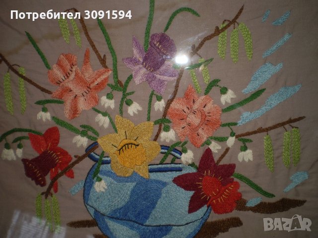 оригинална ръчно бродирана картина за стена период 1950г, снимка 8 - Антикварни и старинни предмети - 40600556