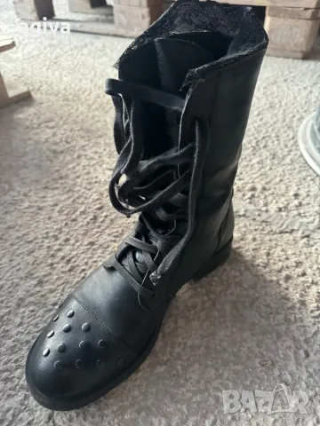 Кубинки с дантела естествена кожа черни 39 номер