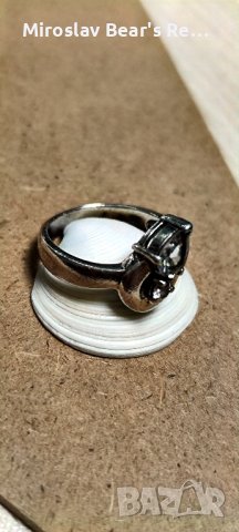Сребърен пръстен с два броя циркони , размер на халката 18мм , снимка 2 - Пръстени - 43011170