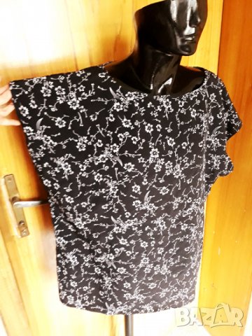Черна туника с къс ръкав на бели дребни цветя ХХЛ , снимка 2 - Туники - 32862190