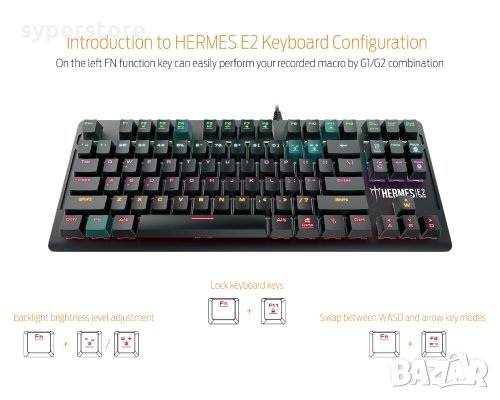 Клавиатура Геймърска USB Gamdias Hermes E2 Механична Anti-Ghosting, снимка 4 - Клавиатури и мишки - 33652732