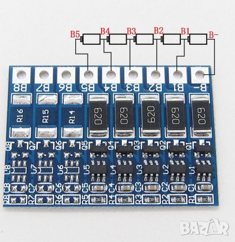 BMS Контролер за зареждане на литиево йонни батерии, зарядно за 5 клетки , снимка 2 - Друга електроника - 26927622