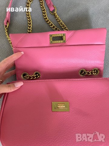 Розова дамска чанта със златен синджир , снимка 3 - Чанти - 42933611