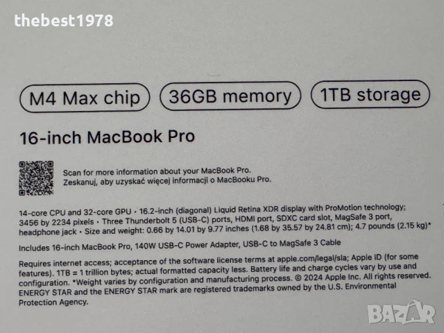 НОВ с 3г Гаранция!MacBook Pro 16 M4 MAX`14 CPU/32 GPU/36GB RAM/1TB SSD, снимка 2 - Лаптопи за работа - 50871519