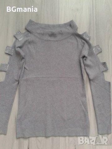 Блузка в сиво размер М-Л със страхотен ръкав с камъни, снимка 4 - Блузи с дълъг ръкав и пуловери - 28795069