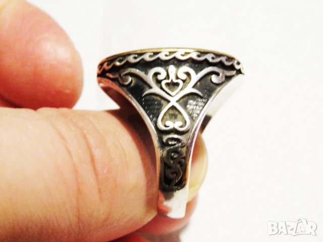 Стар мъжки сребърен пръстен, турски  пръстен, османски величествен сребърен пръстен с тугра, тура, снимка 3 - Пръстени - 35438532