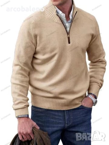 Ежедневен мъжки моден трикотажен пуловер с цип и ревер, 7цвята - 023 , снимка 3 - Пуловери - 43120580