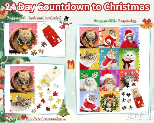Пъзел с животни котета Коледен календар 1008 части, снимка 3 - Игри и пъзели - 48570019