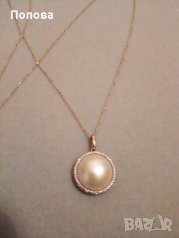 Златно колие  с диаманти и естествена перла елегантно колие, снимка 5 - Колиета, медальони, синджири - 39047355