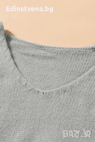 Дамска рокля тип пуловер в сиво с дълги дантелени ръкави, снимка 5 - Рокли - 43716995