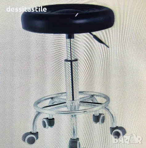 Работен кожен, черен стол, табуретка с амортисьор и колелца