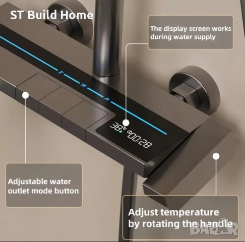 Луксозна Душова Система „Пиано Клавиш“ с LED Амбиентна Лента и Дигитален Термометър, снимка 3 - Душове - 51487547