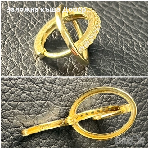 Златни обеци Халки циркон ЧИСТО НОВИ 14 карата 585 zlatni obeci zlaten gold, снимка 3 - Обеци - 52829934