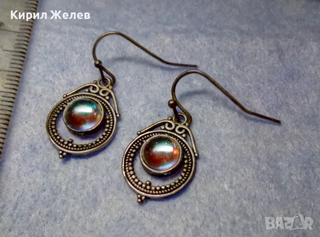 КЛАСИЧЕСКИ РЕТРО АРТ ДЕБЕЛО ПОСРЕБРЕНИ МЕДНИ ОБЕЦИ с ЦВЕТНО ВЕНЕЦИАНСКО СТЪКЛО и ПЕЧАТ S925 49956, снимка 8 - Обеци - 50136084