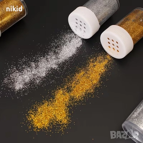 Брокат блястък сребрист златист златен сребърен прах за декорация украса в бурканче, снимка 2 - Други - 52900581