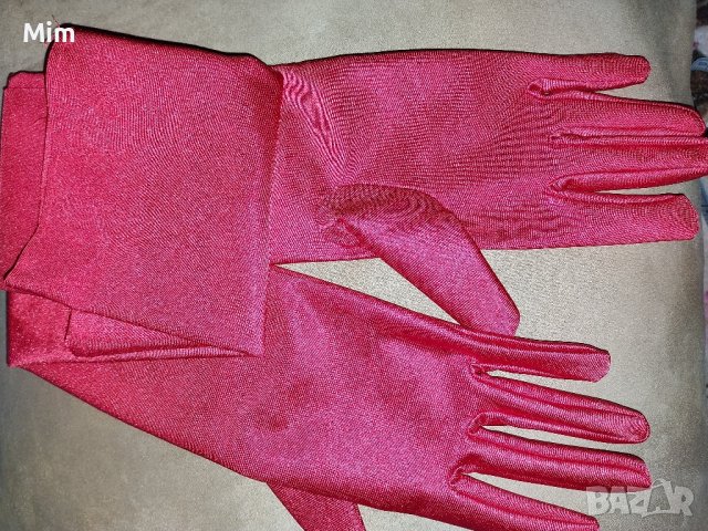 Ярко червени и черни  ,еластични,сатенени, дълги ръкавици , снимка 4 - Ръкавици - 42936408