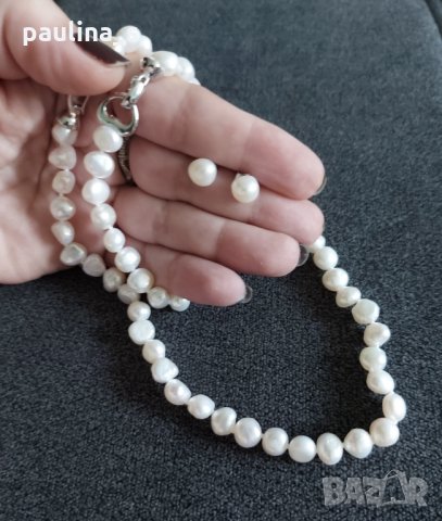 Зашеметяващ комплект от естествени бели сладководни перли, снимка 4 - Бижутерийни комплекти - 33618068