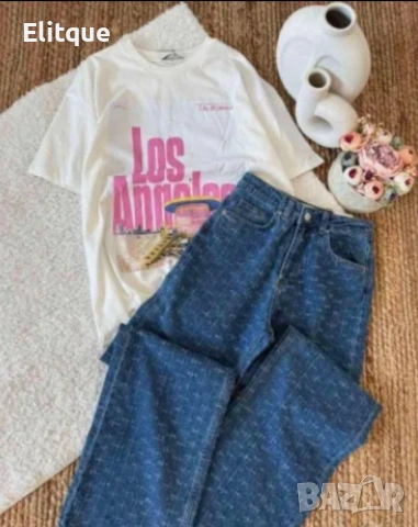 Дамски комплект: Тениска “Los Angeles” + Дънки с букле ефект