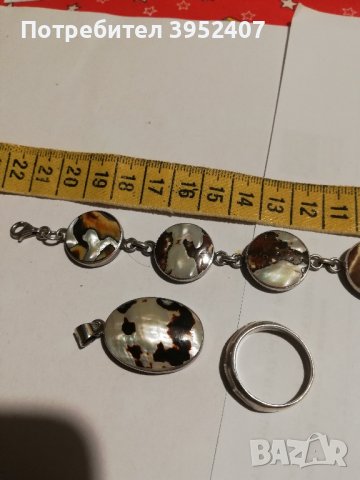 сребърен комплект: гривна, медальон с две лица,пръстен, снимка 5 - Колиета, медальони, синджири - 43913548