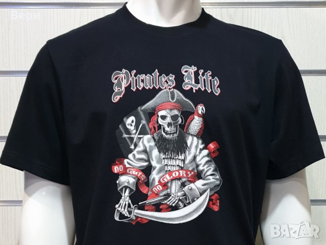 Нова мъжка тениска с трансферен печат Череп, Пират, No guts No glory, снимка 3 - Тениски - 28271615