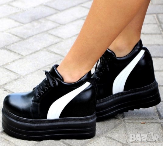 Кецове на платформа - черно с бяло - SJN56, снимка 2 - Кецове - 31142668