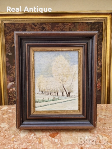 Много добра антикварна авторска френска картина масло върху платно 