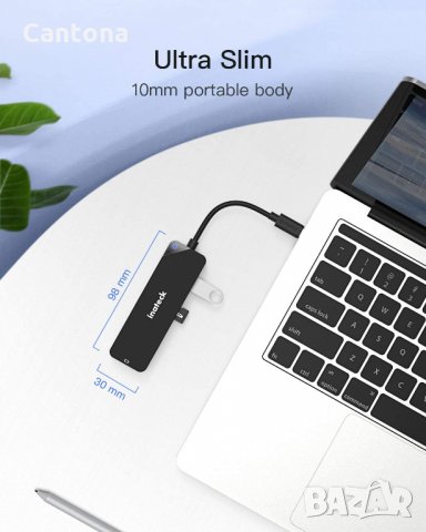 Inateck USB C Hub 5 в 1, USB 3.1 Gen1, 4K HDMI, 2хUSB  3.0.четец на SD/TF карти, снимка 4 - Други - 34874636