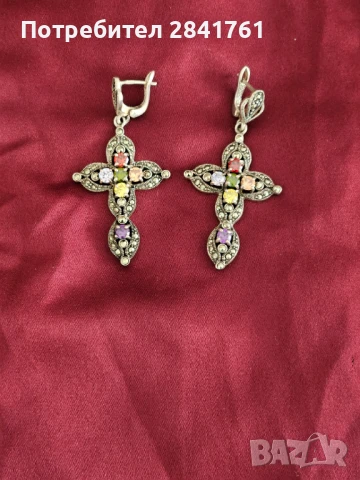 Сребърни обеци с камъни, снимка 3 - Обеци - 50706464