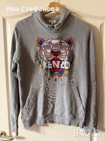 Спортна сива дамска  блуза суичър с качулка 100 % оригинална памук памучна Kenzo Кензо. , снимка 2 - Суичъри - 52565972