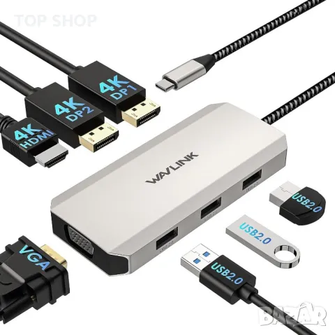 WAVLINK USB C Quad Display Hub, 7-в-1 докинг станция за лаптоп