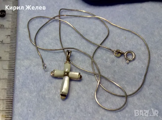КРАСИВО СЕДЕФЕНО СРЕБЪРНО КРЪСТЧЕ с НЕЖНА СРЕБЪРНА ВЕРИЖКА СРЕБРО 925 ФИНА РЪЧНА РАБОТА 26898, снимка 2 - Колиета, медальони, синджири - 50337503