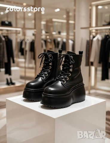 Боти на платформа - черна кожа - 56WL16

, снимка 2 - Дамски боти - 46370293